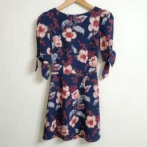 Reformation Floral Mini Dress Short Sleeve Ties
